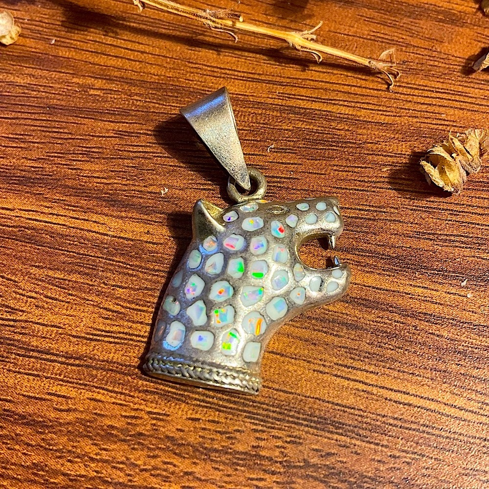 950 Silver & Opal Cat Pendant - Picture 1 of 7